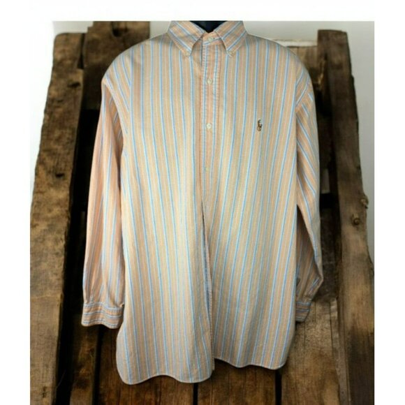 Ralph Lauren Mens Classic Fit Orange Striped Button-Down Shirt XL - Picture 1 of 8